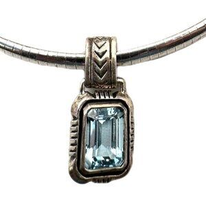 Vintage Sterling Silver Blue Topaz Pendant Necklace Omega Chain 32 Grams